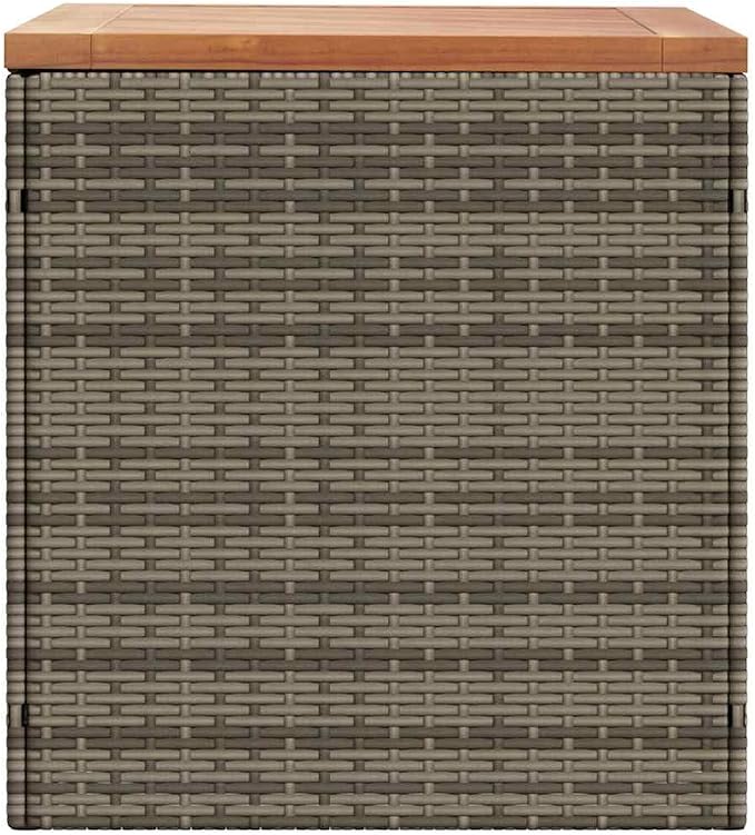 Modern Garden Storage Box with Seating, Grey and Brown Weather-Resistant Outdoor Furniture for Patio and Balcony, Spacious Interior Organizer, Durable PE Rattan and Acacia