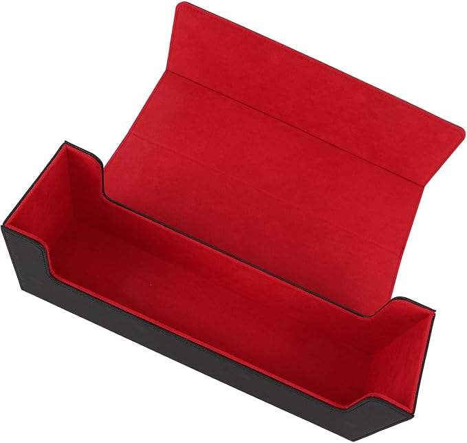 Alomejor PU Leather Card Storage Box, Large Capacity Magnetic Closure Deck for 400+ Cards with Felt Lining, Elegant Design for Tarot and Game Cards (Black Red)