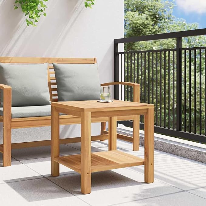 Modern Outdoor Coffee Table Solid Teak Wood Minimalist Design for Patio Contemporary Garden Table with Storage Compartment