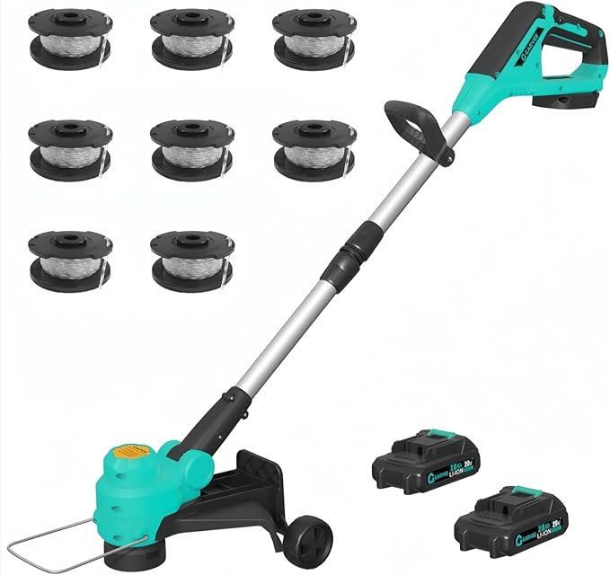 IDEALHOUSE 20V Cordless String Trimmer/Edger, 2-in-1 Weed Trimmer with Guide Wheel for Clean Edges, 12" Cutting Swath, Adjustable Length, Includes 8 Spools, Black & Lake Blue