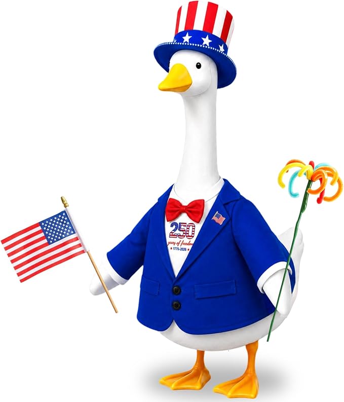 4th of July Porch Goose Outfit for 23 Inch Statue - Patriotic Uncle Sam Costume for 250th USA Anniversary, Sculpture Clothes in Red White Blue, Patriotic Decorations for Outdoor Yard Garden