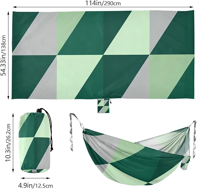 Green Triangular Geometric Camping Hammocks with Hanging Rope Hammock for Outside Essentials