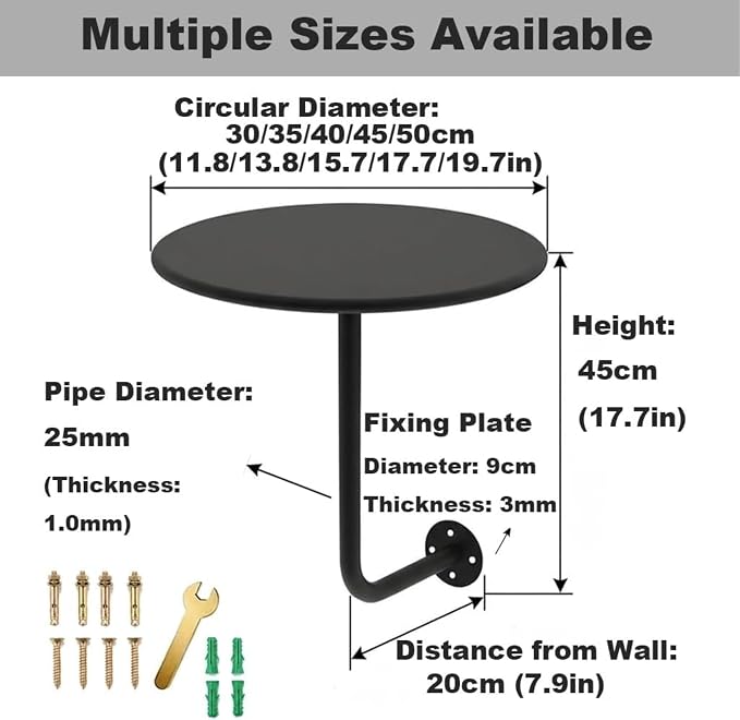 Wall Mounted Round Bar Table, Heavy Duty Iron Floating Desk, Space Saving Dining Table for Small Spaces, Waterproof Indoor/Outdoor Coffee Table