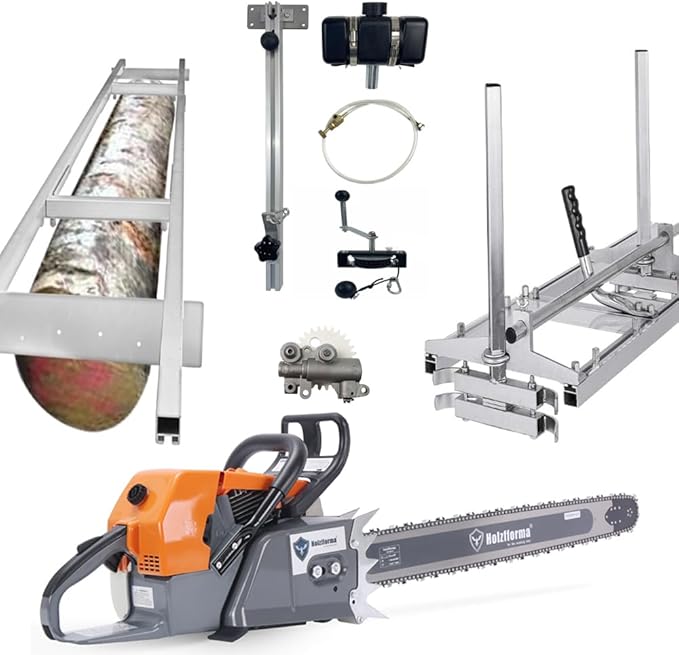 6x Holzfforma G888 Power Head 36inch Chainsaw Mill 9FT Milling Rail Auxiliary Oiler Winch 36inch Guide Bar and Saw Chain .404'' .063'' and High Output Oiler