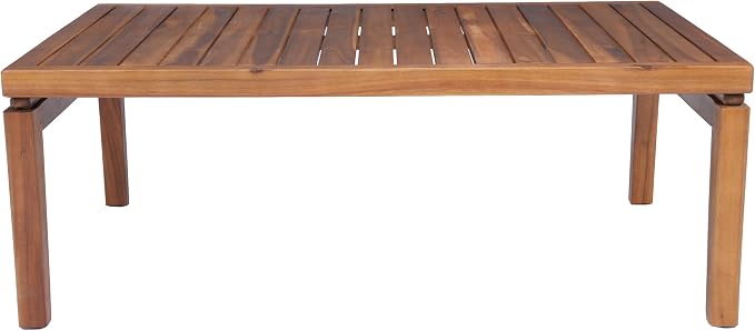 Merax Patio Outdoor Acacia Wood Round Coffee Table for Backyard, Lawn, Balcony, Easy Assemble, Slatted Top, Teak+ Beige