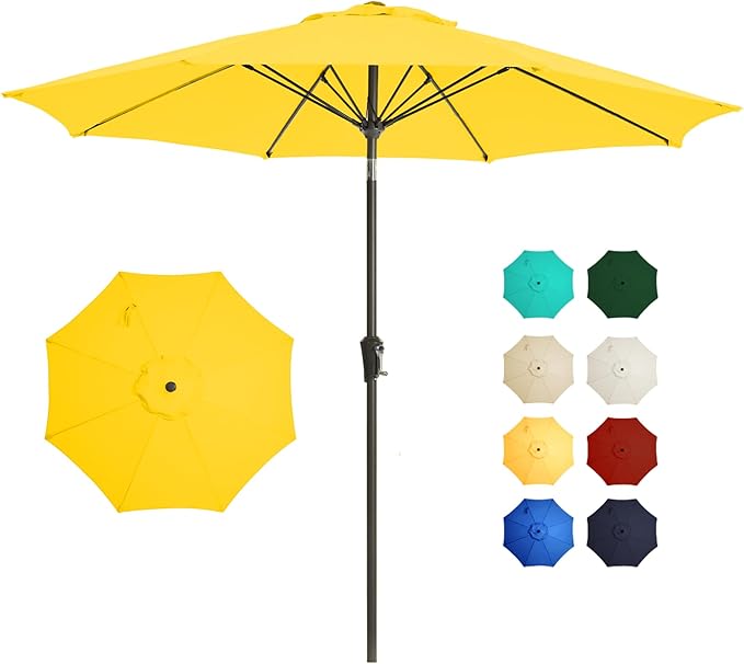 9FT Outdoor Patio Umbrella Outdoor pool Umbrella with Push Button Tilt and Crank, Market Umbrella 8 Sturdy Ribs UV Protection for Garden, Deck, Backyard (Yellow)