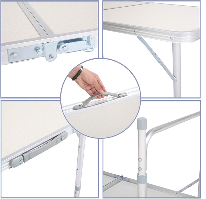 4ft Portable Folding Camping Table,Outdoor Adjustable Foldable Picnic Camp Suitcase Table for Picnic, BBQ, Party, Beach,White
