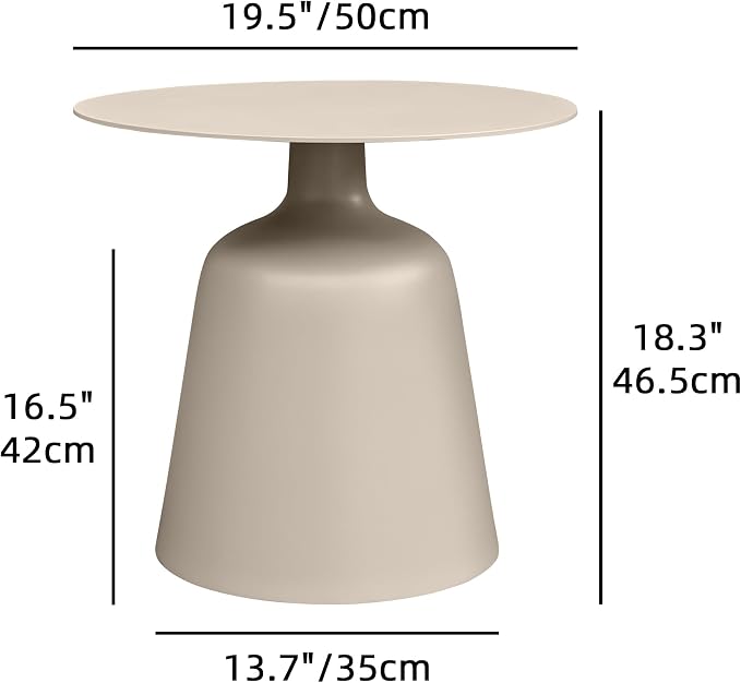 19.5" Round Pedestal Side Table, Stable Bell Base Modern Minimalist End Table, Small Coffee Accent Table for Living Room Bedroom Patio Balcony Indoor Outdoor, Champagne