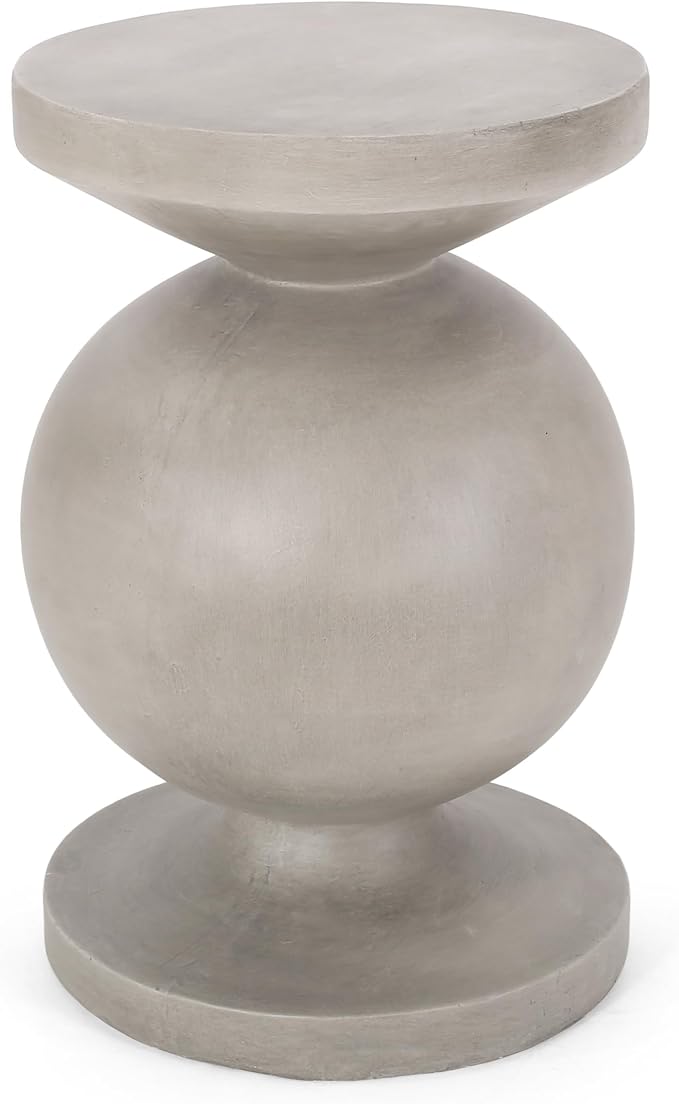 Outdoor Side Table 17.25" Geometric Shape Lightweight Concrete-Look Outdoor Indoor Accent Table Decorative Garden Stools, for Patio Porch Living Room, Grey