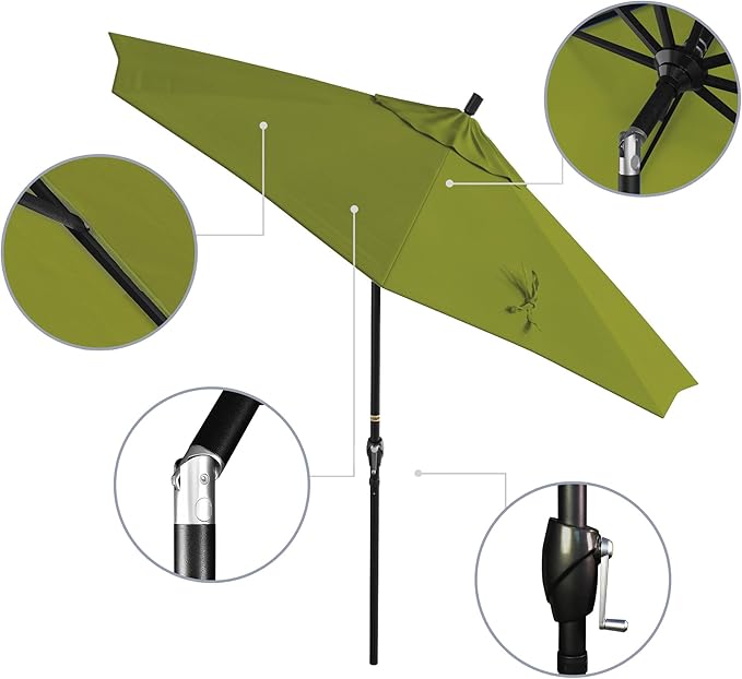 California Umbrella 9' Round Aluminum Market Umbrella, Crank Lift, Push Button Tilt, Black Pole, Pacifica
