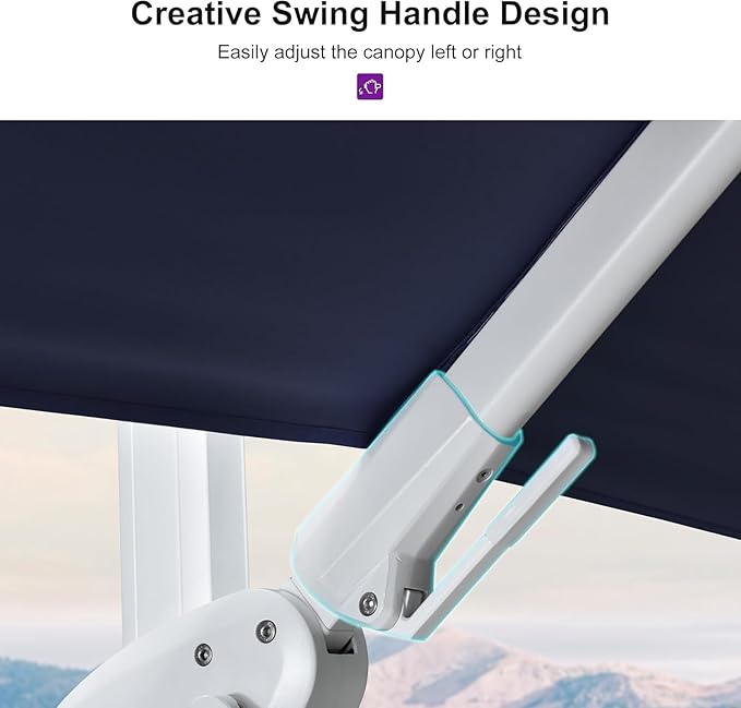 PURPLE LEAF 9' X 12' Right-left Tilt White Patio Umbrella with Base Cantilever Outdoor Swivel Umbrellas with Aluminum Tilt Offset Umbrella with 360° Rotation for Deck Pool, Navy Blue