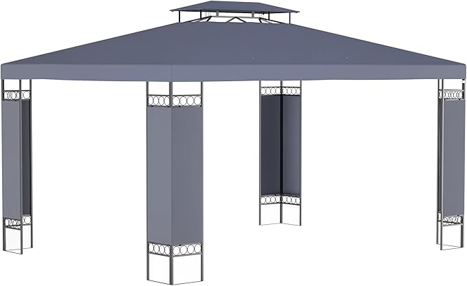 Outsunny 10' x 13' Patio Gazebo, Double Roof Outdoor Gazebo Canopy Shelter with Screen Decorate Corner Frame, for Garden, Lawn, Backyard and Deck, Gray
