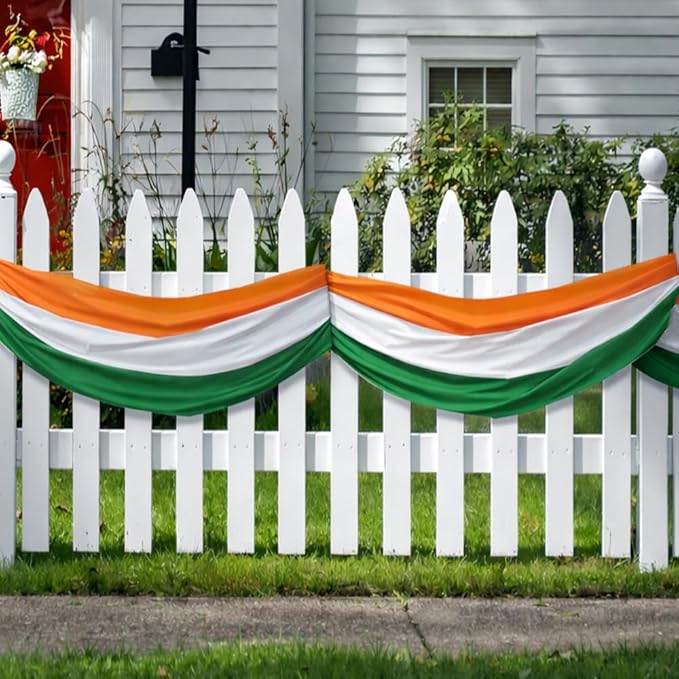 3Pack St Patrick's Day Bunting Flags 2x20 Ft Ireland Patriotic Decorate Half Fan Flag Irish Green White Orange Stripe Banner Outside Décor Garden Porch