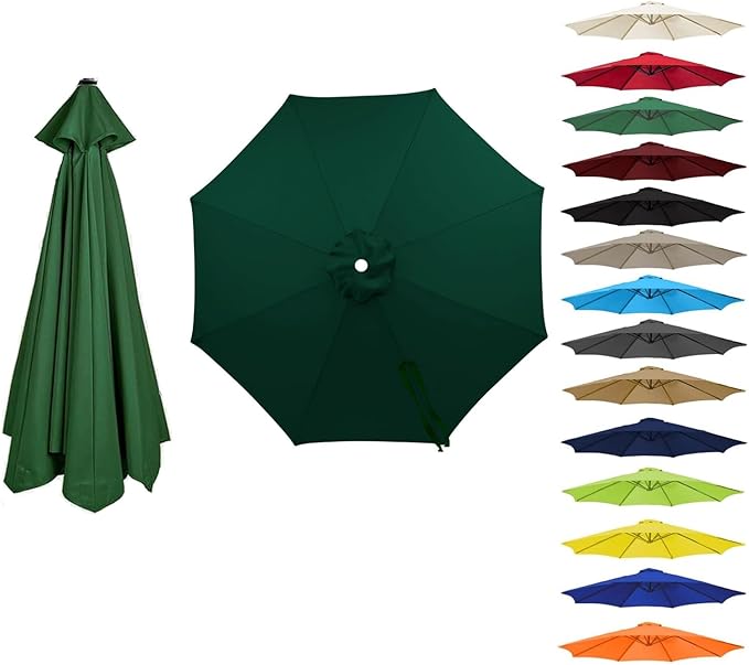 6 Ribs 8 Ribs Patio Umbrella Replacement Canopy 6.5ft 7.5ft 8.2ft 8.8ft 9.8ft 11.5ft, Waterproof UV Protective Parasol Umbrella Fabric, Easy to Install (Canopy Only)