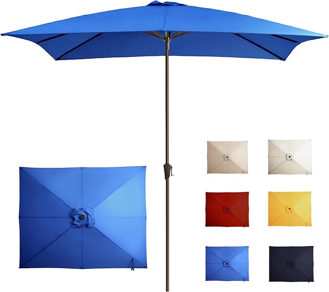 8x10FT Rectangular Patio Umbrella with Crank Lift for Garden,UV Protection Outdoor Umbrella for Deck,Pool and Yard,Blue
