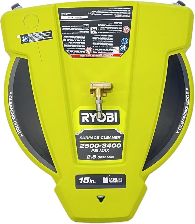 RYOBI 15 in. 3400 PSI Gas Pressure Washer Surface Cleaner with Caster Wheels, Yellow, RY31SC15