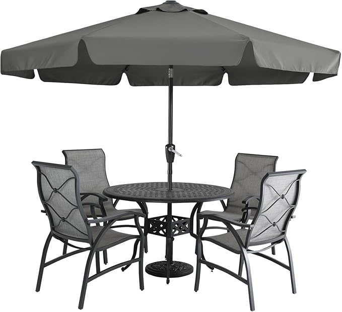 MASTERCANOPY 9ft Patio Umbrella with Valance, Crank and Tilt – 8 Ribs Outdoor Market Umbrella, UV/Fade Resistant, Waterproof Canopy with Wind Vent for Garden, Deck, Backyard, Pool (Dark Gray)