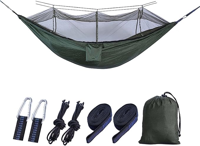 Double Hammock Swing, Portable Hammock with Mosquito Net, Camping Hammocks for Outside, Parachute Nylon Hammock, Heavy Duty Hammock, Double Tree Hammock