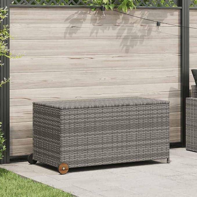 Storage Box Light grey,Light Grey Garden Storage Box with Rolling Design for Outdoor Essentials Poly Rattan Material & Water Resistant Construction Storage Boxes