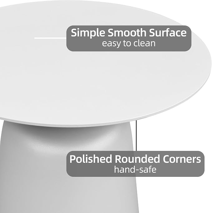 TWT 19.5 Inch Round Pedestal Side Table, Modern Minimalist End Table with Stable Bell Base, Small Coffee Accent Table for Indoor Outdoor Living Room Bedroom Patio Balcony, White