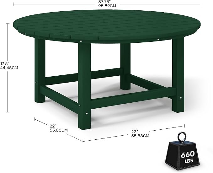 Costaelm Patio Conversation Table, Tatio Accent HDPE Outdoor Weather Resistant, Round Outdoor Porch Balcony Patio Drink Table for Outside, Pool, Backyard, Dark Green