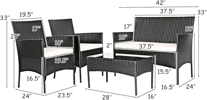 Tangkula 8 Piece Patio Furniture Set, Outdoor Wicker Conversation Set with Tempered Glass Coffee Table, Rattan Loveseat & Chairs Set with Seat Cushions for Backyard, Garden, Poolside (2, Beige)