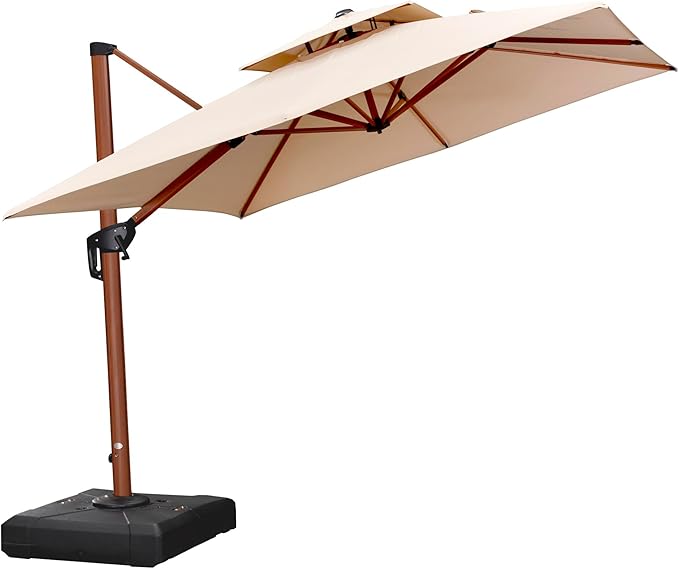 PURPLE LEAF 9ft Patio Umbrella Outdoor Square Umbrellas Large Cantilever Umbrella Windproof Offset Heavy Duty Sun Umbrellas for Garden Deck Pool Patio, Beige