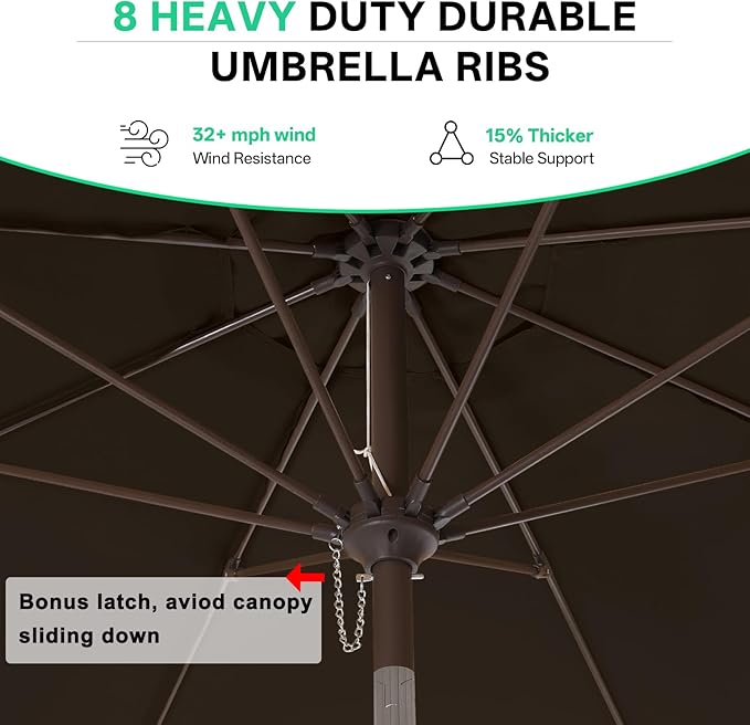 ABCCANOPY 9ft Scalloped Patio Umbrella, Outdoor Table Umbrella with Tilt and Crank, Fiberglass Ribs Deck Umbrella for Patio, Pool, Garden, Picnic (Coffee)