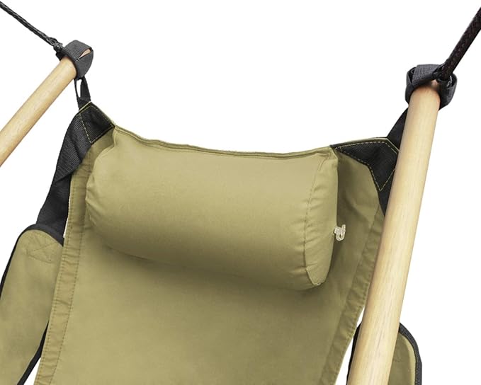 Flexzion Hanging Hammock Air Chair Swing Lounger (Tan) Footrest Armrest Pillow Boho Canvas Hamic Chairs for Outside Outdoor Indoor Patio Porch Upgraded 350lbs, Solid Wooden Dowels, Portable Bag