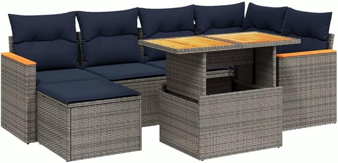 vidaXL Patio Sofa Set with Cushions 7 Piece, Outdoor Sectional Sofa Couch, Patio Conversation Set for Garden Backyard, Gray Poly Rattan