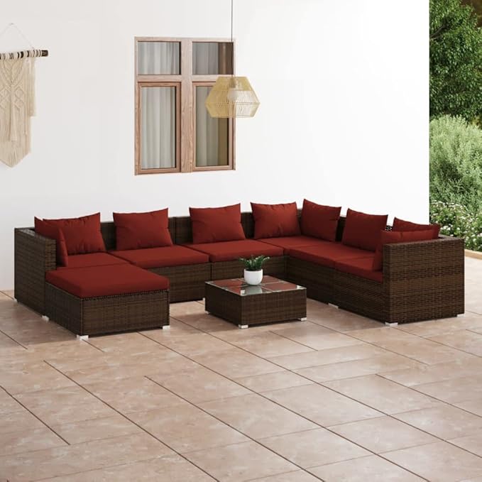 8 Piece Patio Lounge Set with Cushion, Patio Lounge Set Furniture Conversation Sets Piece Patio Set Outdoor Patio Sectional s Poly Rattan Brown