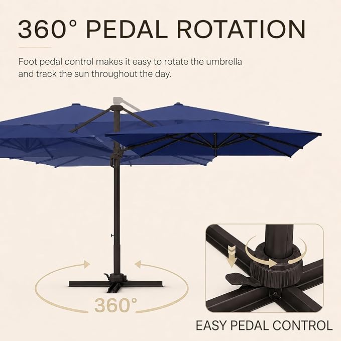 Kingdura 8' X 8' Cantilever Patio Umbrella with Base Included, Large Square Outdoor Offset Umbrella with 360-degree Rotation, 4 Position Tilt, UV Protection for Pool Deck Garden Patio (Navy blue)