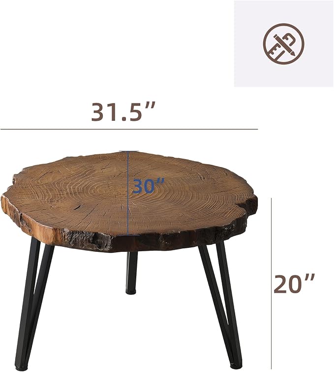 HOMPUS Small Coffee Table, MgO & Concrete Outdoor Side Table with Wood Grain Finish, Round End Table with Artificial Imitated Tree Ring Pattern Table Top for Outdoor Indoor Use, Patio, Garden