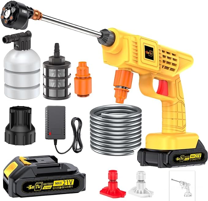 Household car wash Water Gun high-Pressure Water Gun, Cordless car wash high-Pressure car wash Machine Water Gun Machine, Lithium Battery Drive, Used for car wash (升级电池*1)