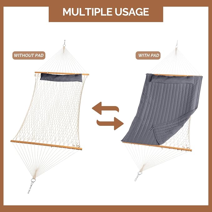 Hammock with Stand, Heavy Duty Double-Barrel Hammock with Soft Pillow, Freestanding Outdoor Hammocks Bed for Outside Backyard, Camping, Garden, Yard, Patio, 550 lbs Weight Capacity (Gray)
