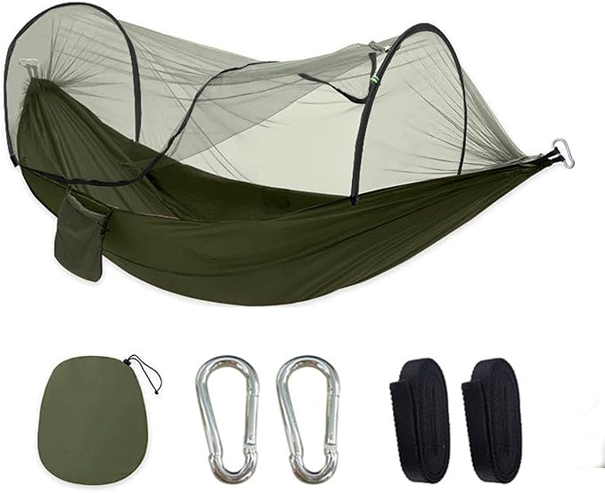 Camping Hammock with Net, Light and Durable Hammock for 2 People with Tree Strap and Carabiner Portable Pop Up Hammock for Outdoor Hiking