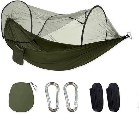 Camping Hammock with Net, Light and Durable Hammock for 2 People with Tree Strap and Carabiner Portable Pop Up Hammock for Outdoor Hiking