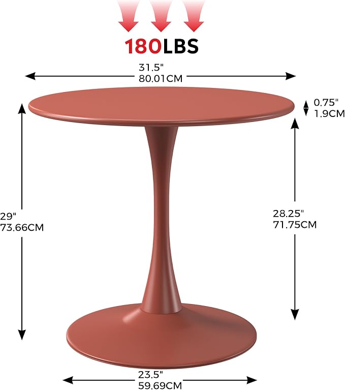 Costaelm Round Outdoor Dining Table, Patio Side Table, Weather Resistant PP Backyard Table for Poolside Deck Porch Lawn Garden, Red