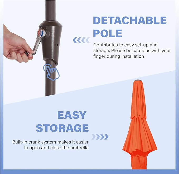 JEAREY 3 Tiers 9 FT Patio Umbrellas Outdoor Table Umbrella with Push Button Market Umbrella 8 Sturdy Ribs UV Protection Waterproof for Garden,Orange