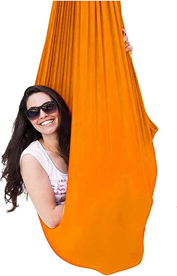 Indoor Sensory Swing Chair for Kids Or Adults Adjustable Aerial Flying Yoga Hammock Children Therapy Hanging Seat Outdoor Garden (Color : Orange, Size : 100 x 280 cm)