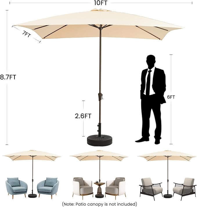 Ayge 8x10FT Large Rectangular Patio Umbrella Outdoor Table Umbrella w/Crank Rectangle Market Umbrella UV Protection for Garden, Deck,Lawn,Yard & Pool, Navy blue