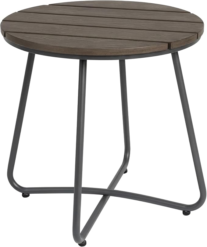 danpinera Outdoor Side Tables, HDPS Patio Table with Metal Legs, 18 Inch Outdoor Small Round Table for Garden, Backyard, Porch, Deck, Balcony, Poolside