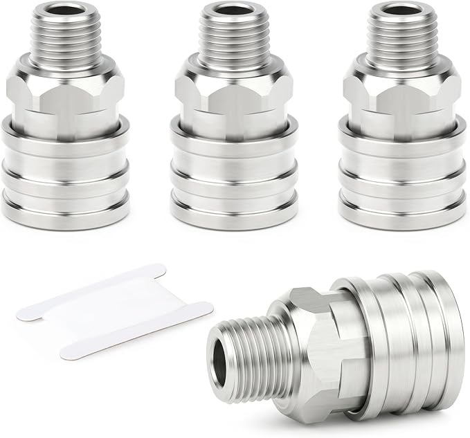 TAISHER 4PCS 304 Stainless Steel 1/4" Male NPT High Pressure Washer Quick Connect Coupler for Pressure Washing Gun Hose Accessories
