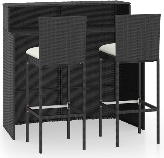 Patio Bar Set with Cushions,Garden Table and Chairs Sets,Garden Conversation Sets, Outdoor Patio Furniture,for Patio,Backyard,Garden,3 Piece Black