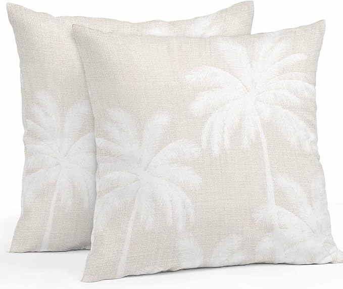 Outdoor Pillow Covers 26x26 Inch Set of 2, Cream Palm Trees Waterproof Throw Pillow Covers, Farmhouse Tropical Summer Beach Decorative Cushion Pillowcases for Couch, Sofa, Bed, Garden, Patio