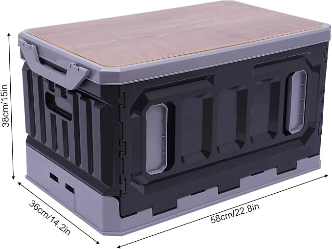 Folding Storage Box, Outdoor Collapsible Foldable Storage Box with Lid, Storage Bins For Picnic Camping Outdoor Activities （Black）