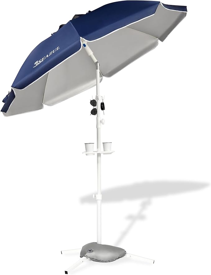 Seazul 6.5ft Sun Shade Umbrella, Portable Umbrella with Stand for Sports, Water Weight Bag, Adjustable and Lightweight, Sun Protection, Navy Blue