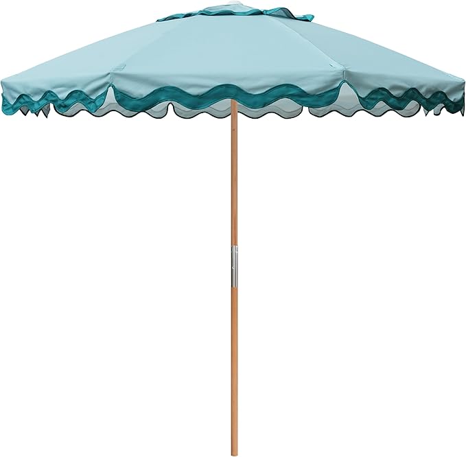 AMMSUN 7.8ft Seashore Umbrella, Outdoor Umbrella, Boho Beach & Patio Umbrella with UV 50+ Air Vent Ash Wood Pole Carry Bag & Water-Resistant Canvas Aqua Green