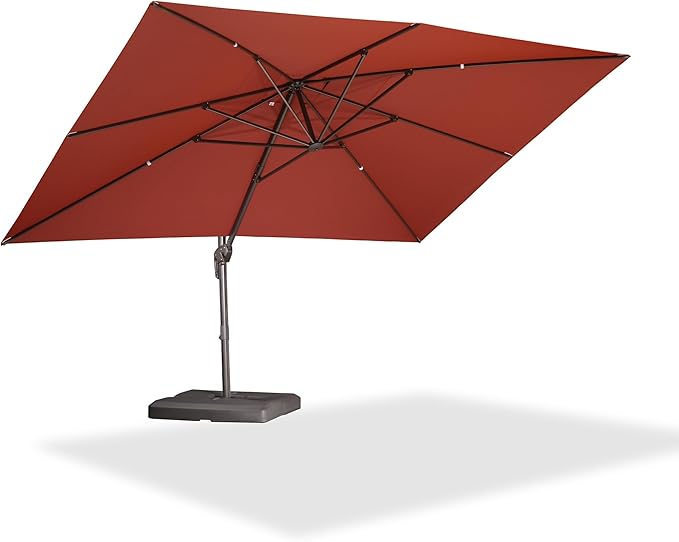 PURPLE LEAF 10' X 13' Patio Cantilever Umbrella Rectangle Umbrella Outdoor with Aluminum Offset Antique Bronze Hanging and 360° Rotation for Pool Garden Deck Patio, Brick Red