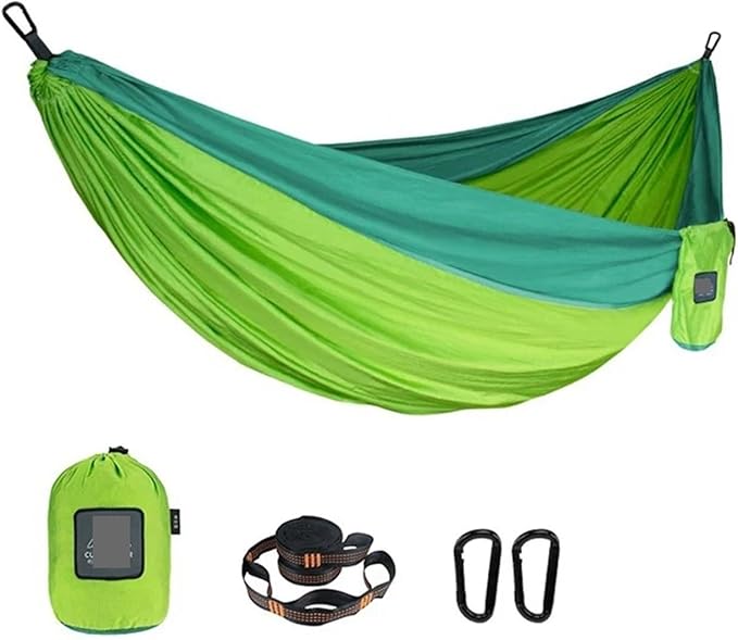 Hammock Portable Nylon Parachute Fabric Single and Double Size Outdoor Camping Hiking Garden Hammock Quick-Opening(Single Green 2)